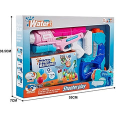 Set 2x Pistol cu Apa pentru Copii, Kaveny, 6ani+, cu baloane de apa, Albastru + Roz, 1x 600 ML + 1x 550 ML