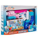 Set 2x Pistol cu Apa pentru Copii, Kaveny, 6ani+, cu baloane de apa, Albastru + Roz, 1x 600 ML + 1x 550 ML