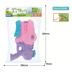 Pistol cu Apa pentru Copii, Rezervor, Pentru Piscina/Plaja, Kaveny, 6ani+, Tiranozaur, 3 duze, Roz, 660ML
