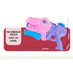 Pistol cu Apa pentru Copii, Rezervor, Pentru Piscina/Plaja, Kaveny, 6ani+, Tiranozaur, 3 duze, Roz, 660ML