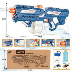 Pistol cu Apa pentru Copii, Rezervor 600ml, Kaveny, 14ani+, cu baterie 1500mAh, Electric Burst, Albastru/Alb, 1000ML