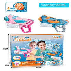 Set 2x Pistol cu Apa pentru Copii, Rezervor, Pentru Piscina/Plaja, Kaveny, 6ani+, Roz + Albastru, 4 duze, 900 ML