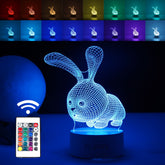 Lampa LED decorativa, Kaveny, 3D, Iepure, cu USB si baterii, 20 cm inaltime, din material acril, lumina multicolora si telecomanda inclusa, alb