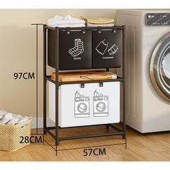 Cos de Rufe, Kadeny, cu 2 Etaje, Kadeny, 3 Cosuri, Cadru de Otel Inoxidabil, 97x28x57 cm, Negru