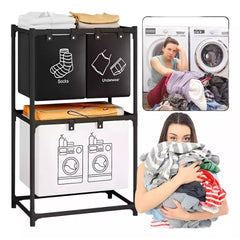 Cos de Rufe, Kadeny, cu 2 Etaje, Kadeny, 3 Cosuri, Cadru de Otel Inoxidabil, 97x28x57 cm, Negru