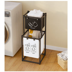 Cos de Rufe, Kadeny, cu 2 Etaje, 2 Cosuri, Cadru de Otel Inoxidabil, 97x44x31 cm, Negru