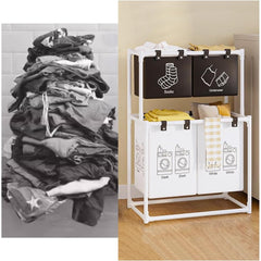 Cos de Rufe, Kadeny, cu 2 Etaje, 4 Cosuri, Cadru de Otel Inoxidabil, 97x44x57 cm, Alb