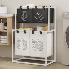 Cos de Rufe, Kadeny, cu 2 Etaje, 4 Cosuri, Cadru de Otel Inoxidabil, 97x44x57 cm, Alb