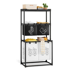 Cos de Rufe, Kadeny, 3 Rafturi, 4 Cosuri, Cadru de Otel Inoxidabil, 123x44x57 cm, Negru