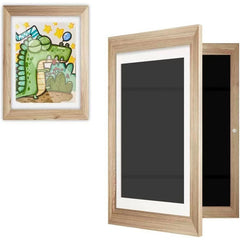 Rama Cutie pentru Foto si Cutie, Kaveny, din Lemn, cu Spatiu Pentru Depozitare, Pentru Desene si Picturi A4, Sticla Securizata, 35 x 26 x 4 cm, 530 g, Maro Lemn