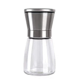 Rasnita Manuala pentru boabe, Kadeny, Rasnita pentru Piper Sare Cafea, din Sticla cu Otel inoxidabil, 13.5 x 6.5 cm, volum 180 ml, Transparenta cu Capac din Inox