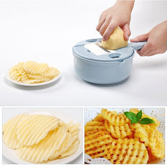 Razatoare multifunctionala Kaveny pentru legume, fructe, branzeturi, 10 piese, 27.6x8 cm, albastru