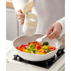 Recipient Condimente, Kadeny, din Stilca, 180 ml, cu Maner si Lingurita, 10.6 x 7 x 7 cm, Capac Mat, Alb