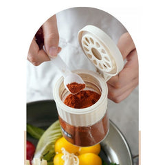 Recipient Condimente, Kadeny, din Stilca, 180 ml, cu Maner si Lingurita, 10.6 x 7 x 7 cm, Capac Mat, Alb
