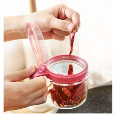 Recipient Condimente, Kadeny, din Stilca, 180 ml, cu Maner si Lingurita, 8 x 9 cm, Capac Transparent, Roz