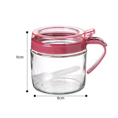 Recipient Condimente, Kadeny, din Stilca, 180 ml, cu Maner si Lingurita, 8 x 9 cm, Capac Transparent, Roz