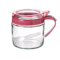 Recipient Condimente, Kadeny, din Stilca, 180 ml, cu Maner si Lingurita, 8 x 9 cm, Capac Transparent, Roz