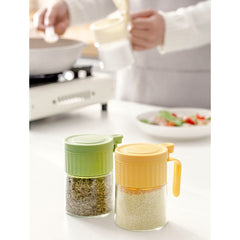 Recipient Condimente, Kadeny, din Stilca, 180 ml, cu Maner si Lingurita, 10.6 x 7 x 7 cm, Capac Mat, Verde