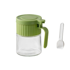 Recipient Condimente, Kadeny, din Stilca, 180 ml, cu Maner si Lingurita, 10.6 x 7 x 7 cm, Capac Mat, Verde