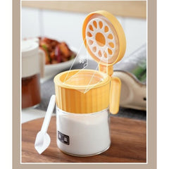 Recipient Condimente, Kadeny, din Stilca, 180 ml, cu Maner si Lingurita, 10.6 x 7 x 7 cm, Capac Mat, Galben