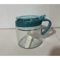 Recipient Condimente, Kadeny, din Stilca, 180 ml, cu Maner si Lingurita, 8 x 9 cm, Capac Transparent, Albastru