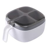 Recipient pentru condimente Kaveny, 4 casute, potrivit pentru sare, cimbru, piper, condimente, 4 lingurite din plastic, capac din plastic, maner, 14x14x8 cm, alb