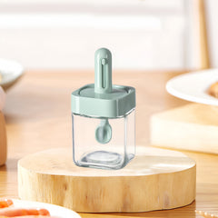 Recipient pentru Depozitarea Condimentelor, Kadeny, Borcan din Sticla, Capac si Lingura Incorporate, Uz Casnic, 300 ml, 7.1x7.1x14.8 cm, Verde