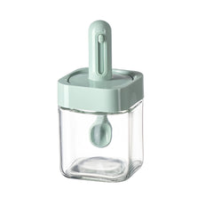 Recipient pentru Depozitarea Condimentelor, Kadeny, Borcan din Sticla, Capac si Lingura Incorporate, Uz Casnic, 300 ml, 7.1x7.1x14.8 cm, Verde