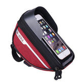 Borseta bicicleta impermeabila cu husa pentru telefon Kaveny, montare pe ghidon, compatibila cu telefoane de pana la 16 cm, spatiu depozitare, 18.5x9.5 cm, rosu