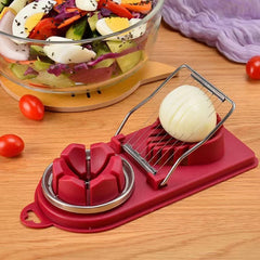 Feliator multifunctional Kaveny pentru oua, mozzarela, fructe, 2 forme de feliere, agatatoare, 20 cm, Visiniu
