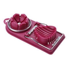 Feliator multifunctional Kaveny pentru oua, mozzarela, fructe, 2 forme de feliere, agatatoare, 20 cm, Visiniu