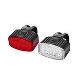 Set far si stop spate LED bicicleta, Kaveny, incarcare USB, rezistent la apa, 4 moduri de luminare, Plastic, Alb/Rosu, 10x6x4 cm