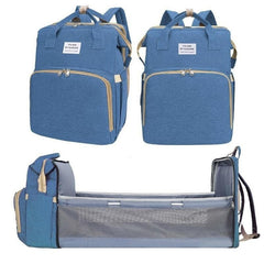 Rucsac Multifunctional pentru Mamici, Kaveny, cu Patut Pliabil si Baza de Schimbat, Rezistent la Apa, Capacitate Mare, Usor, Compartimente Multiple, Buzunar Termic pentru Lapte, 42 x 32 x 22 cm, Albastru Deschis