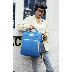 Rucsac Multifunctional pentru Mamici, Kaveny, cu Patut Pliabil si Baza de Schimbat, Rezistent la Apa, Capacitate Mare, Usor, Compartimente Multiple, Buzunar Termic pentru Lapte, 42 x 32 x 22 cm, Albastru Deschis