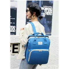 Rucsac Multifunctional pentru Mamici, Kaveny, cu Patut Pliabil si Baza de Schimbat, Rezistent la Apa, Capacitate Mare, Usor, Compartimente Multiple, Buzunar Termic pentru Lapte, 42 x 32 x 22 cm, Albastru Deschis