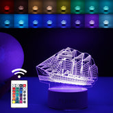 Lampa LED decorativa, Kaveny, 3D, Vapor, cu telecomanda, doua moduri de alimentare USB si baterii, 20 cm inaltime, din material acril si lumina multicolora, alb