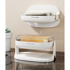 Savoniera cu Suport 2 in 1, Kadeny, Pentru Perete sau Blat, PET, Scurgere Optima, Alb