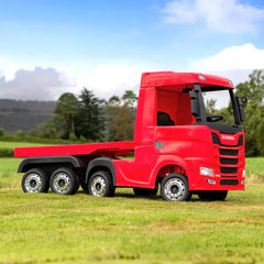 Camion electric cu remorca pentru copii oficial licentiat, KIDOO, 12V, 2 motoare 35W, telecomanda 2.4G, suspensie pe 4 roti, lumini, muzica, viteza 3-5 km/h, usi functionale