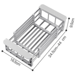 Suport Scurgere Extensibil pentru Bucatarie, Kadeny, Uscator Vase din Otel Inoxidabil, Suport Tacamuri si Pahare, Suport pentru Fructe si Legume, 24.5 x 16.5 x 9.5 cm Gri deschis