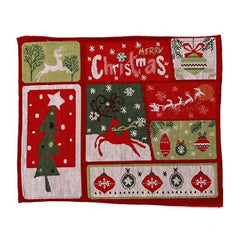 Servet de Masa, Kadeny, Model Ren, Brad si Globulete, Scris Merry Christmas, Tematica Craciun, Prosop pentru Masa, 47x33 cm, Bumbac si Fibre Sintetice, Rosu