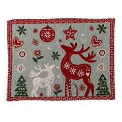 Servet de Masa, Kaveny, Model Ren si Globuri, Tematica Craciun, Prosop pentru Masa, 47x33 cm, Bumbac si Fibre Sintetice, Rosu