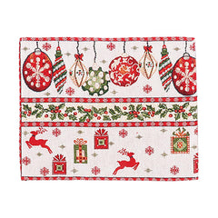 Servet pentru Masa, Kaveny, Model Globulete si Cadouri, Tematica Craciun, 43 x 34 cm, Rosu