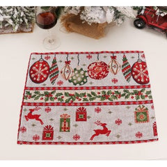 Servet pentru Masa, Kaveny, Model Globulete si Cadouri, Tematica Craciun, 43 x 34 cm, Rosu