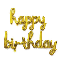 Set 10 Baloane din Folie Metalizata, Kaveny, Figurine Litere, Model Scris de Mana Happy Birthday, Tema Aniversare, 40 cm, Ambalaj Individual, Pai Inclus, Umflare cu Aer sau Heliu, Auriu