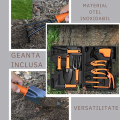 Set 12 accesorii pentru gradinarit Kadeny, geanta depozitare inclusa, otel inoxidabil, 37 x 27 cm, portocaliu