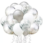 Set 15 baloane pentru petrecere, Kaveny, alb/argintiu, 30 cm