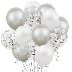Set 15 baloane pentru petrecere, Kaveny, alb/argintiu, 30 cm