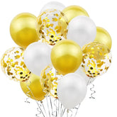 Set 15 baloane pentru petrecere, Kaveny, alb/auriu, 30 cm