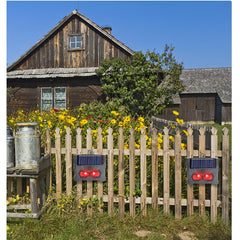 Set 2 Aparate Solare LED cu Ultrasunete, Kadeny, Repelent pentru Animale Mari si Mici, Lumina Rosie si Alba, Anti Rozatoare, Anti Insecte, Frecventa 9-36KHZ, 10.2 x 10.6 x 2.8 cm, Negru