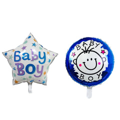 Set 2 Baloane din Folie Metalizata, Kaveny, Figurine Stea si Cerc, Tema Botez Baietel, 45 cm, Ambalaj Individual, Pai Inclus, Umflare cu Aer sau Heliu, Albastru